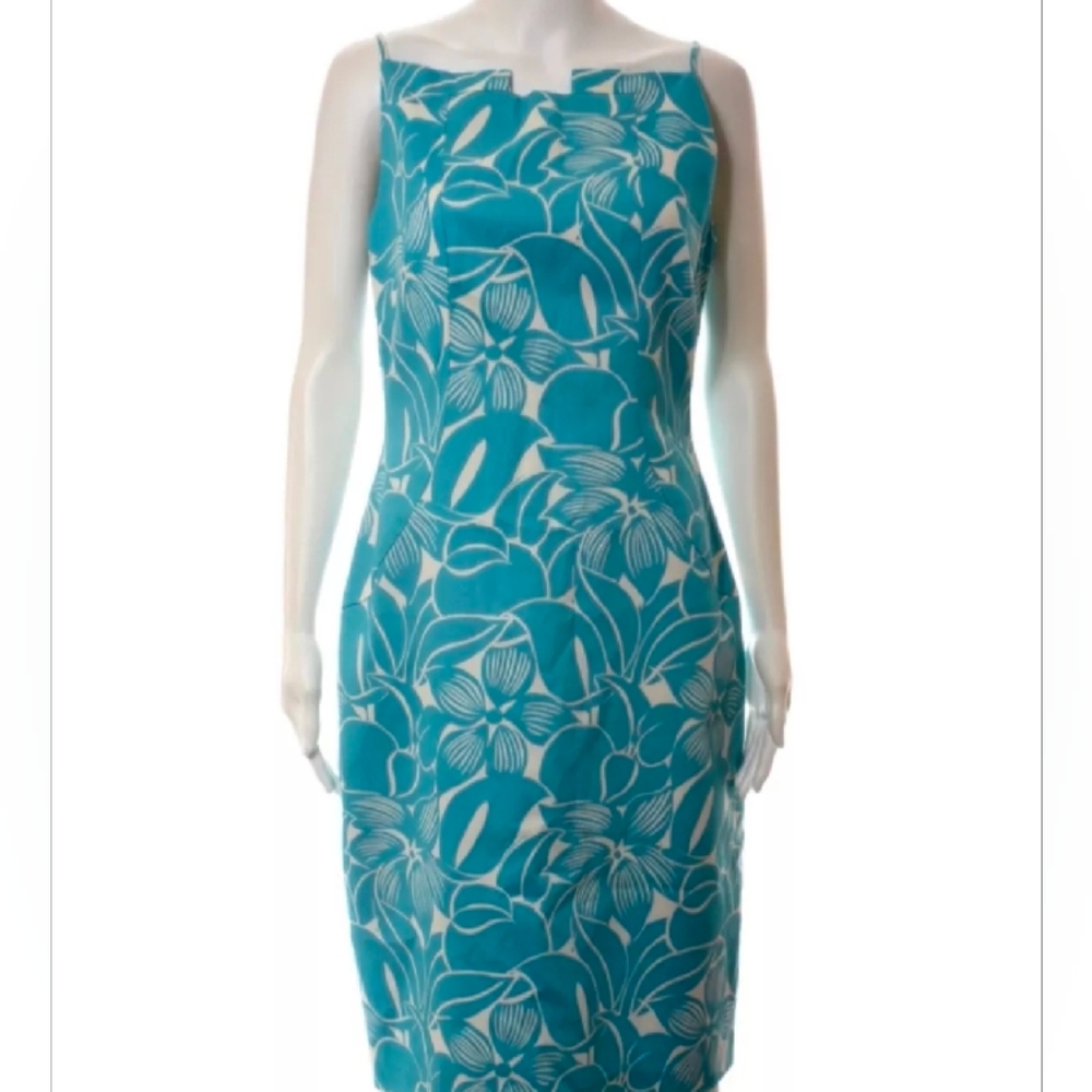 Reg $398 David Meister Teal Blue Sleeveless Sheath Dress size 10